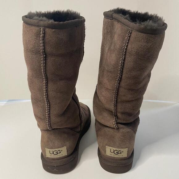 UGG Australia Leather Sheepskin Classic Tall Rollover 5815 Chestnut Brown Size 5 - Picture 2 of 9